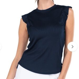 Lucky in Love Bring it On Navy Sleeveless Ruffle Top, NWT, size Small